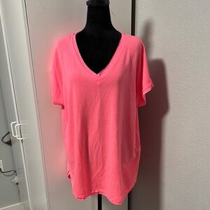 First Love Neon Pink V-Neck Short Sleeve Tee